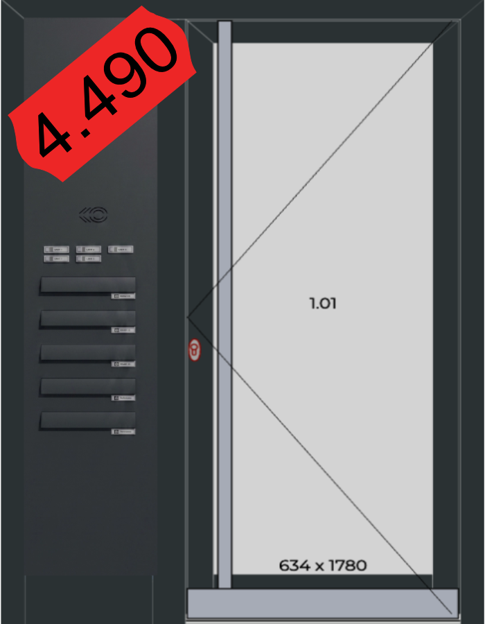 Mehrfamilienhaustür 1400 x 2100 mm – 5 Briefkästen, 5 Klingeln, GEZE 5000 – Angebot A40-Fenster Dortmund