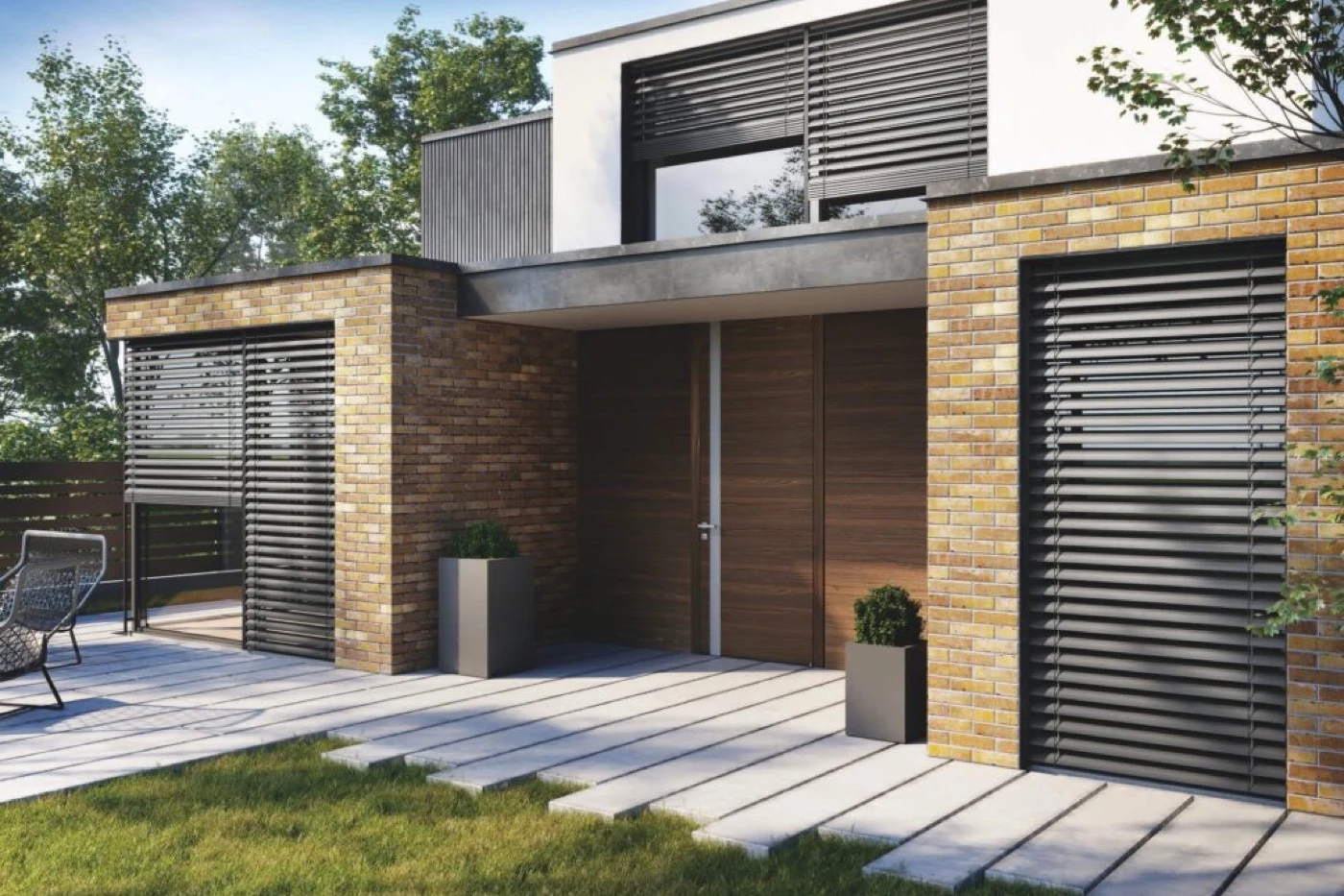 Modernes Haus mit Raffstore Sonnenschutz – A40-Fenster Bochum